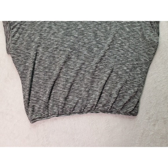 AB Studio Blouse Top Womens Size Medium Gray Striped Knit Rhinestone Round Neck - Picture 5 of 6